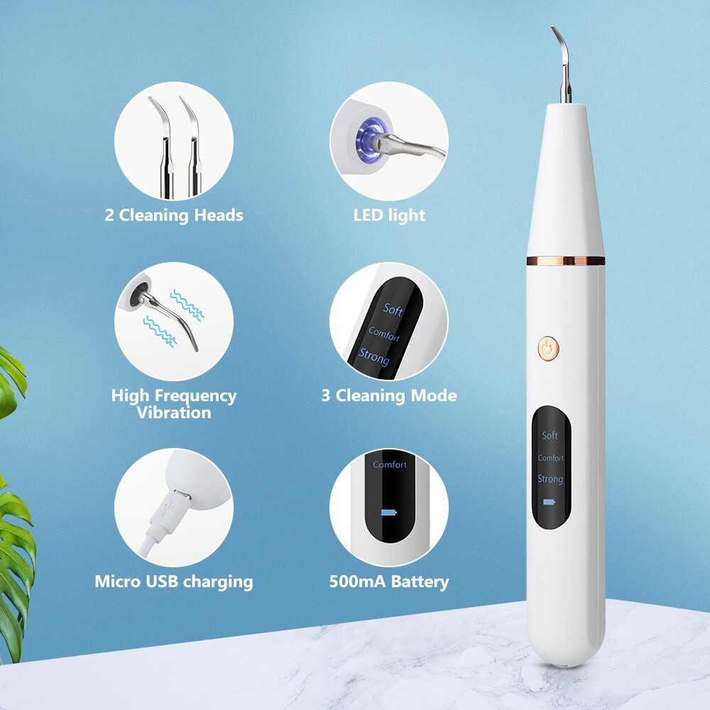 Alat Pembersih Karang Gigi Dental Scaling Sonic Elektrik 38KHZ 1 Set 3 Modes Perontok Dan Pembersih Karang Gigi Alat Scaling Karang Gigi Dental Remover With Light Penghilang Pemecah Karang Gigi GS5