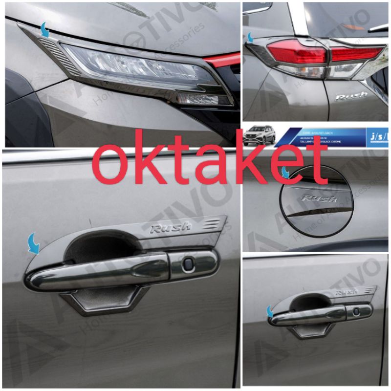 paket lengkap garnish depan belakang outer handle tank cover All new Rush Terios 2018 2019 2022 gr sport black chrome jsl