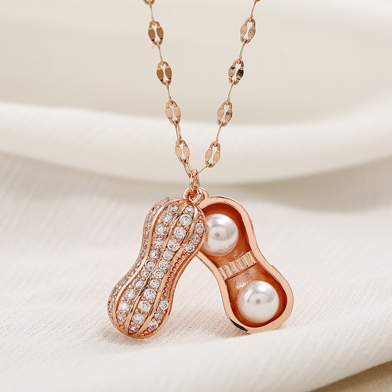 kalung titanium gold putih rosegold plus liontin kacang anti karat selama