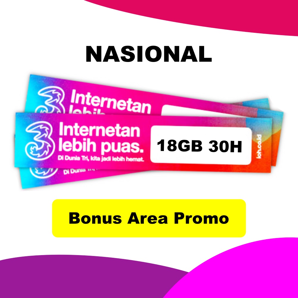 Voucher Tri 18GB 30Hari Nasional + (28GB Area Promo) Tiktok