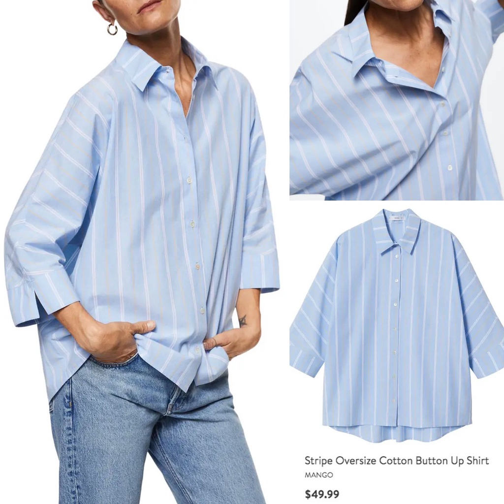 MNG/ZR cotton striped overiszed cotton button up blouse