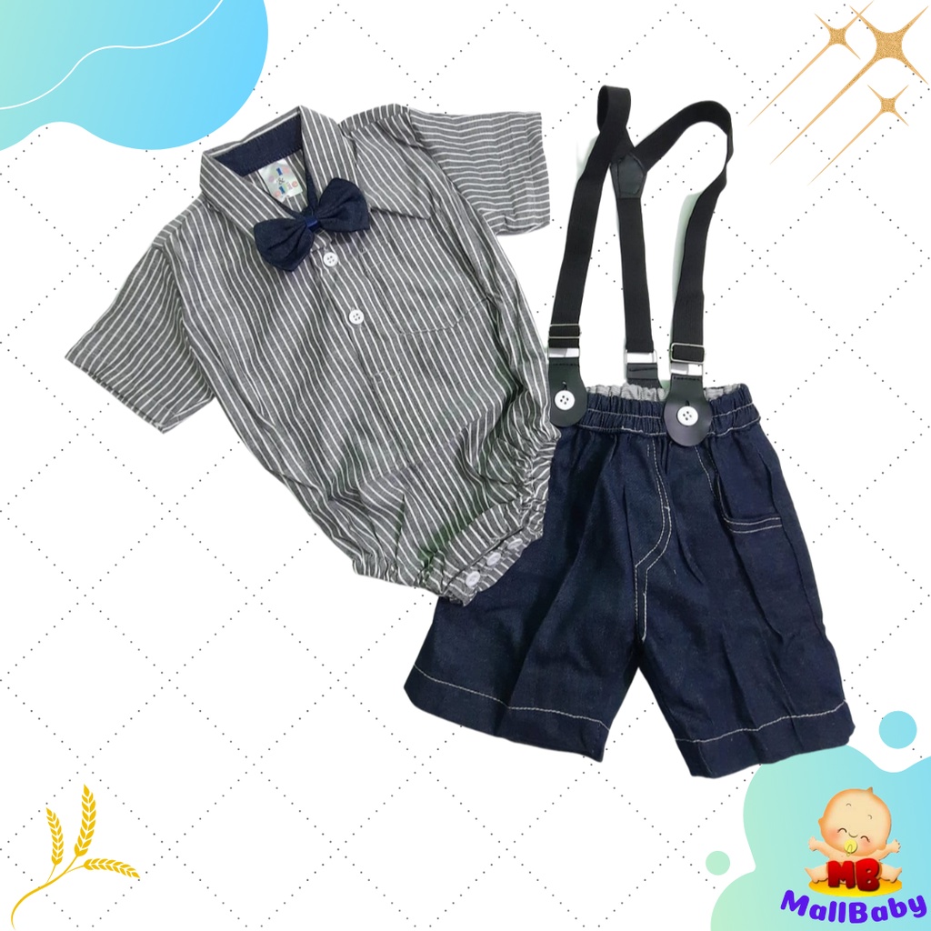 Setelan Baju Bayi Laki Laki 3 6 9 12 Bulan Jumper Set Dasi Suspender Noah