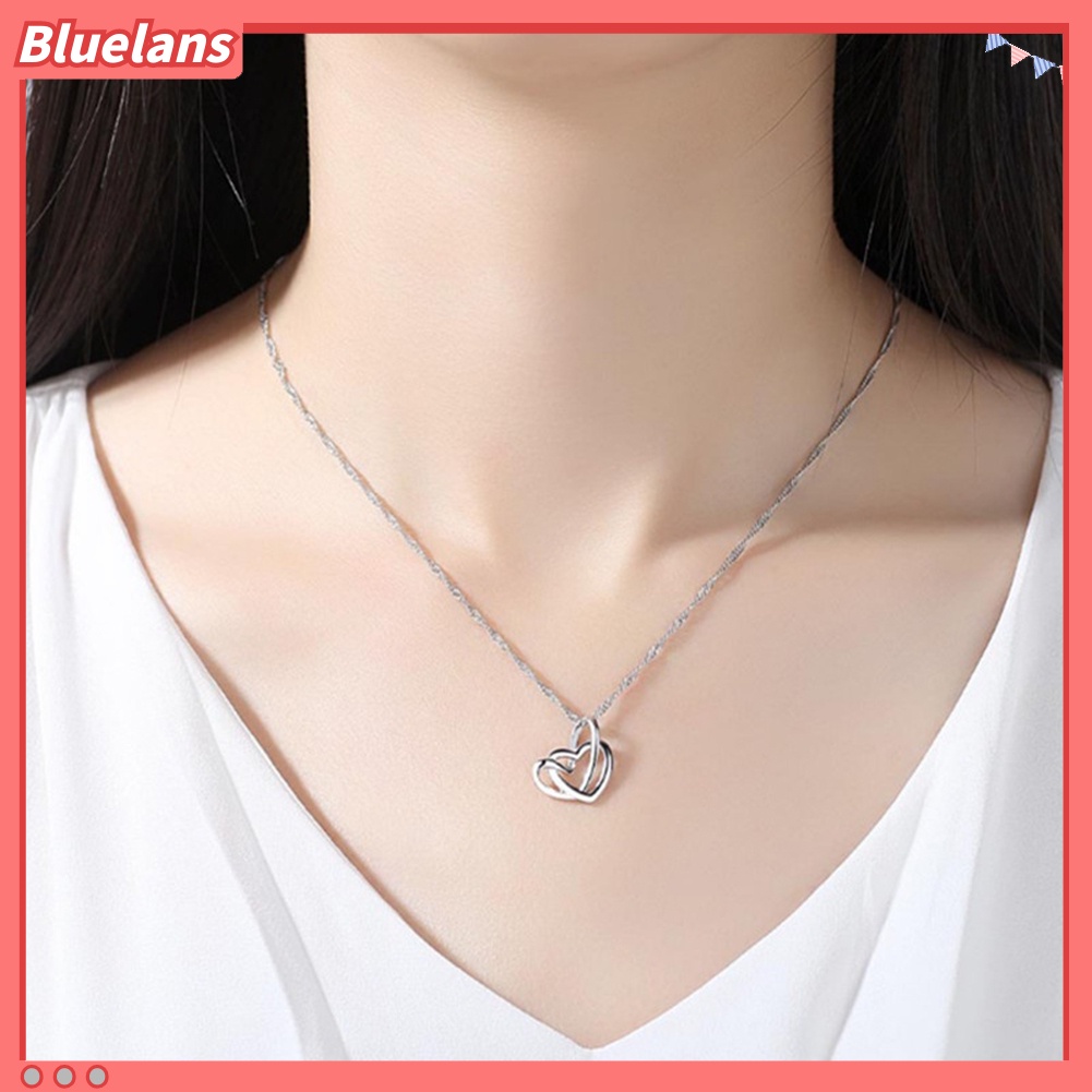 Bluelans Women Fashion Double Hollow Love Heart Pendant Necklace Chain Jewelry Charm