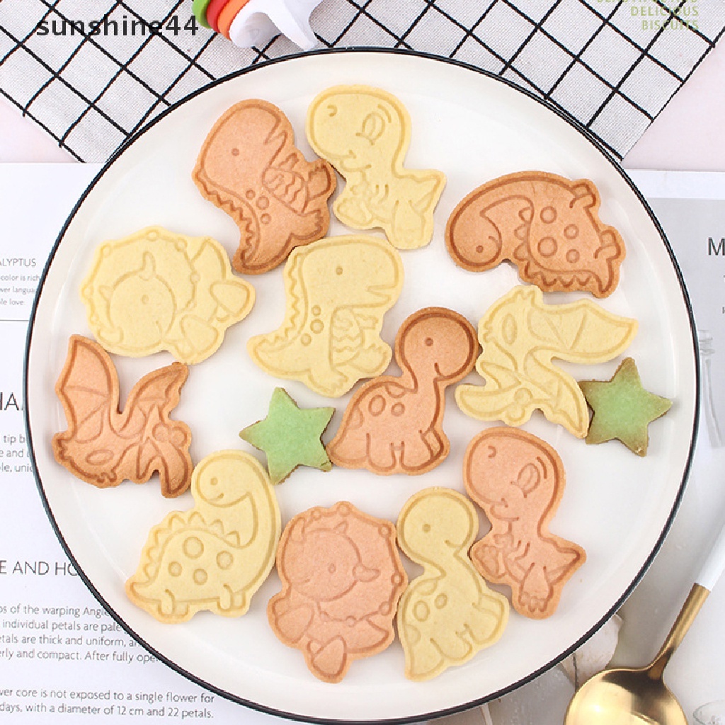 Sunshine 6Pcs / set Cetakan Pemotong Biskuit / Cookies Bentuk Dinosaurus 3D Bahan Plastik