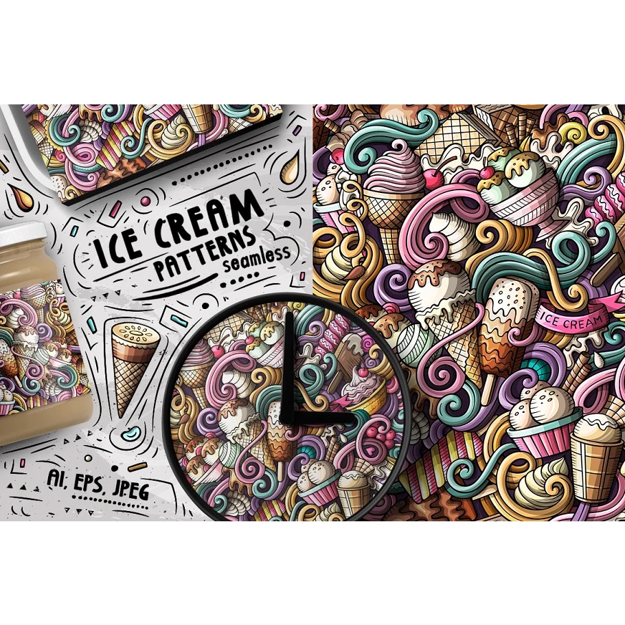 7 Ice Cream Seamless Patterns