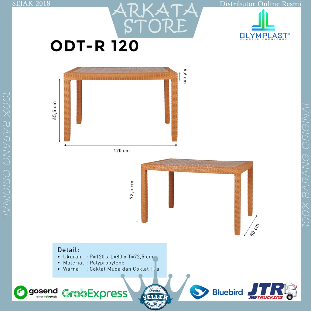 ODT 120 -MEJA MAKAN PANJANG PLASTIK ANYAMAN ROTAN OLYMPLAST KNOCKDOWN / MEJA MAKAN OUTDOOR / MEJA