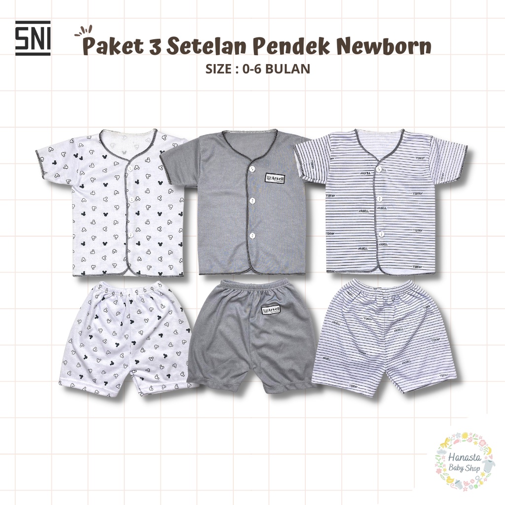 18 Pcs Paket Baju Bayi Newborn Setelan Lengan Panjang Pendek Kutung Seri Abu Katun