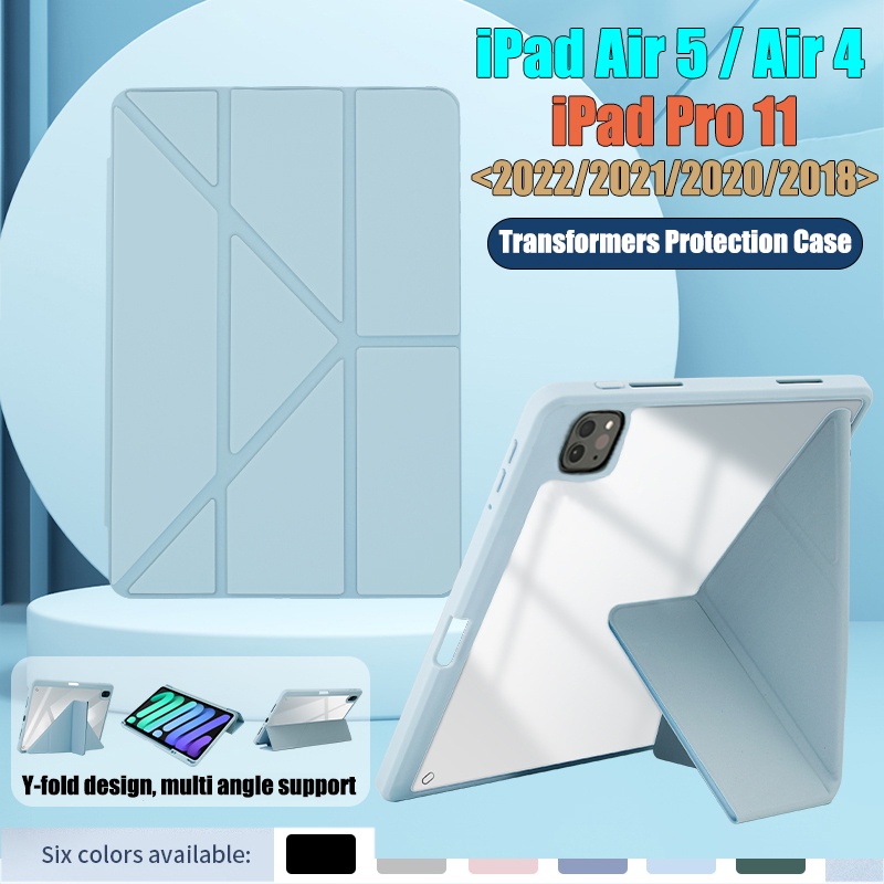 Cover Tablet Untuk iPad Pro 11 2022 2021 2020 2018 iPad Air5 2022 Air 4 2020 Fashion Y-Bracket Transformers Stand Casing Casing Pelindung Flip Akrilik Bening Ujung Tinggi