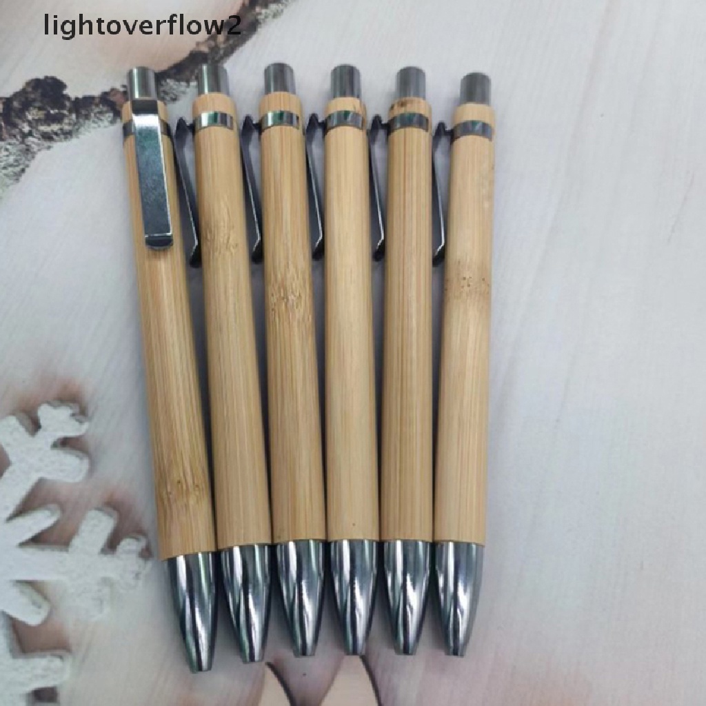 (lightoverflow2) 4pcs / Set Bolpoin Kayu Bambu Ujung Peluru 1.0mm Tinta Biru / Hitam Untuk Stationery Sekolah / Kantor