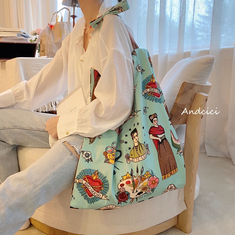 ∈♟✁ANDCICI@French art ilustrasi desain tas kanvas tas bahu wanita messenger tas sekolah siswa tas belanja besar