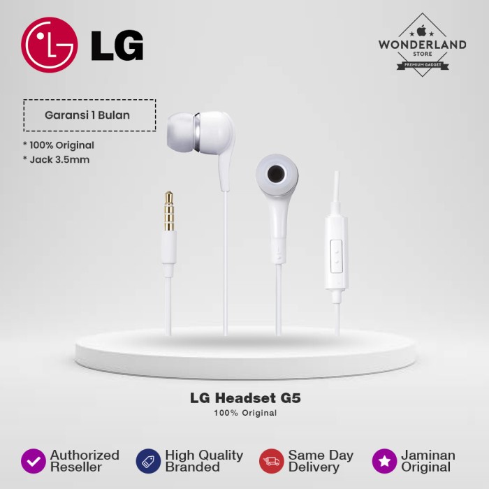 LG Headset/Handsfree/HF/Earphone G5 MC002 White Stereo + Jack 3.5mm Original 100%