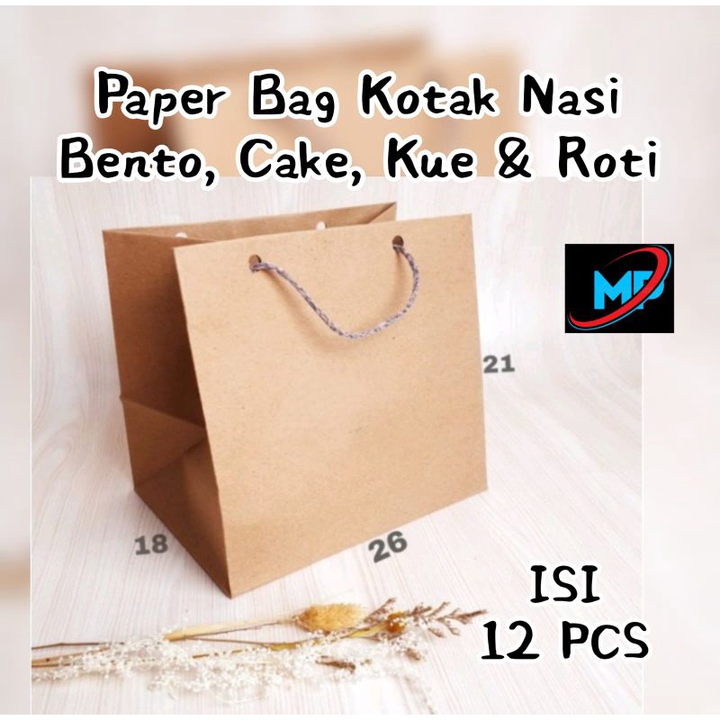 

[ 12 PCS ] Paperbag cocok untuk KOTAK kue bento, souvenir, tempat kado,dll uk : 26 x 21 x 18 cm.