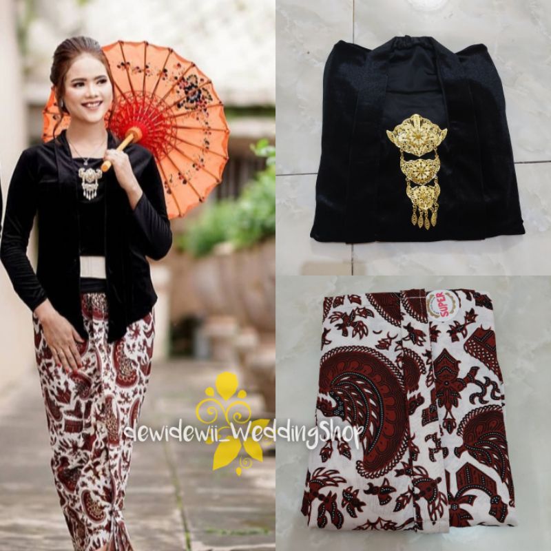 [1 Set] Kebaya Cantik + Jarik Instan / Motif Semen putih