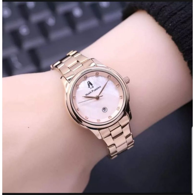 (Grosir)Jam Tangan Wanita Hushpuppies Mata&quot; Tanggal Strap Rantai/Stell