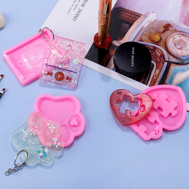 Cetakan Resin Epoxy Bentuk Hati Motif Telapak Kaki Anjing Bahan Silikon Untuk Membuat Gantungan Kunci