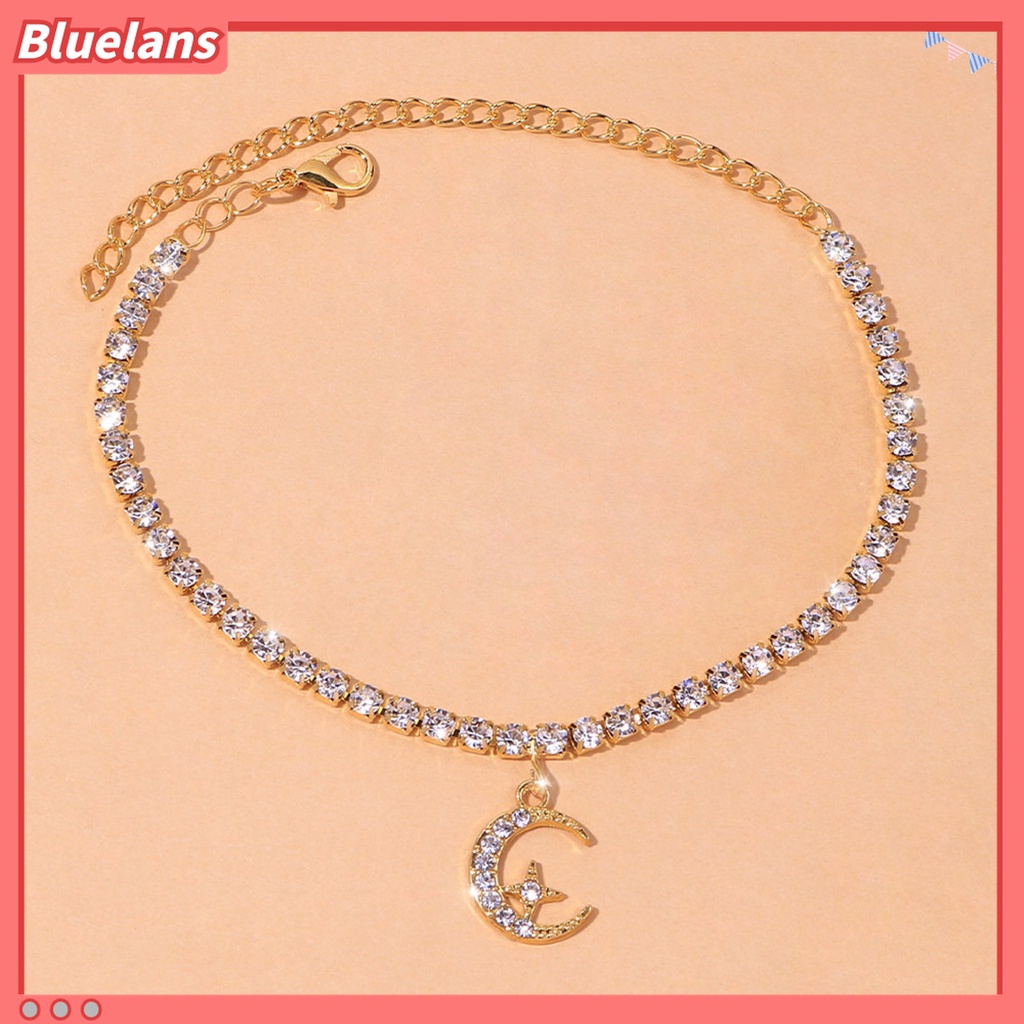 Gelang Kaki Rantai Berlian Imitasi Adjustable Bentuk Bulan Bintang Untuk Wanita
