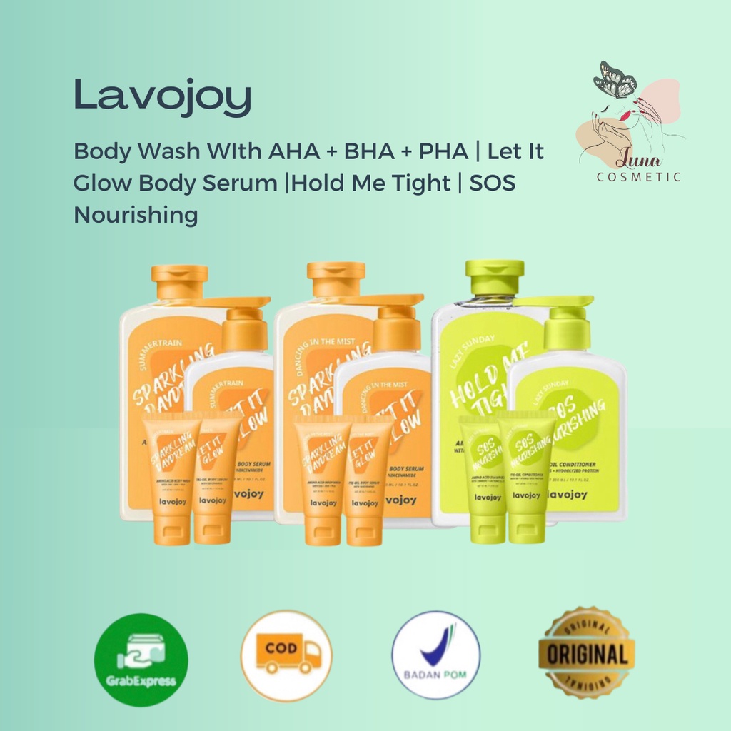 LVJ Lavojoy Body Wash WIth AHA + BHA + PHA | Let It Glow Body Serum With Niacinamide |Hold Me Tight | SOS Nourishing Lazy Sunday Shampoo