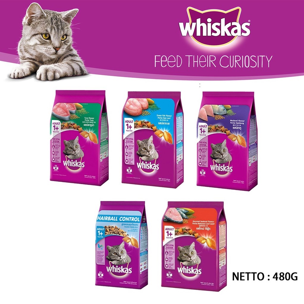 Whiskas DRY Cat Food Pouch Junior 450gr &amp; Adult 480gr / Makanan Kucing Whiskas