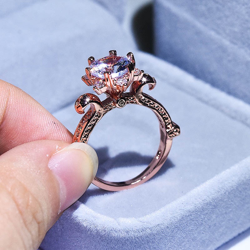 Goldkingdom Perhiasan Fashion Emas Asli Kadar 375 Bangkok Aksesoris Ready Stock Mosson Berlian 2karat Mahkota Cincin Wanita Dengan Enam Lingkaran Klasik Satu Bunga Berlapis Emas Sterling Silver Ring