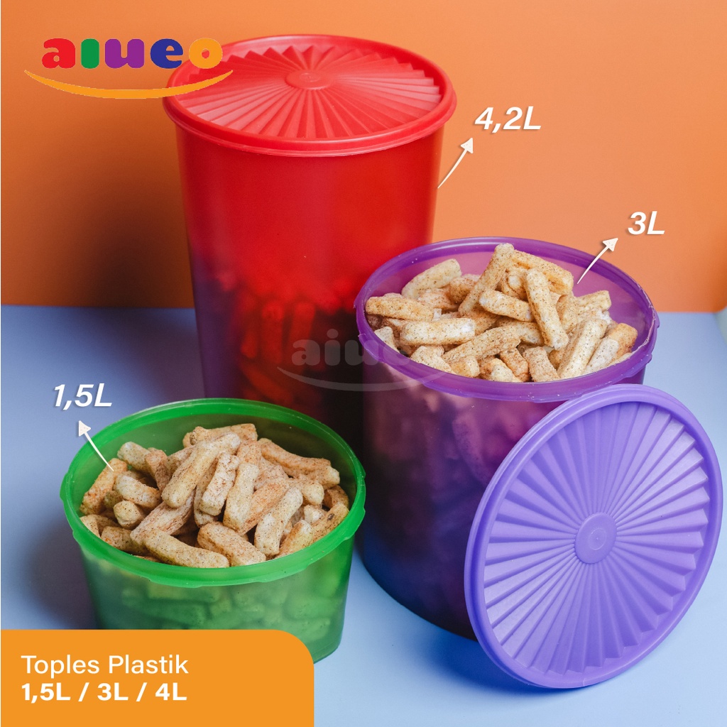 AIUEO | Toples Plastik Jadul Murah 1,5L / 3L / 4,2L Murah Kue Kerupuk Warna Random | Toples Anti pecah