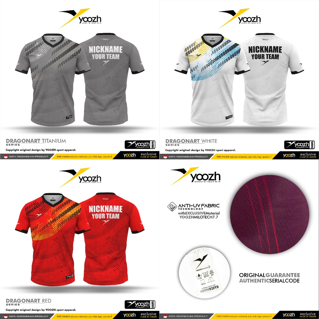 Rajawali badminton YOOZH Dragonart WHITE custom kaos badminton yoozh ori