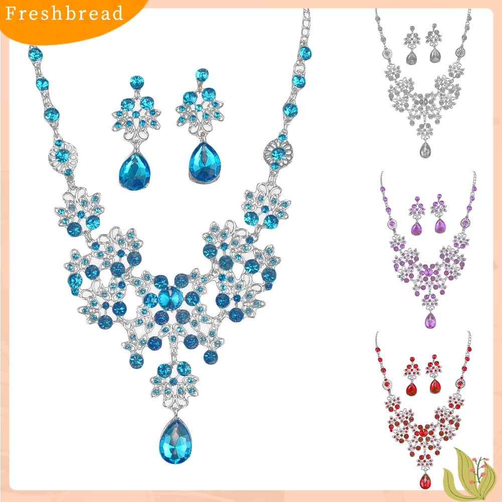 Set Perhiasan Kalung Anting Stud Berlian Imitasi Model Butterfly Teardrop Menjuntai Untuk Wanita