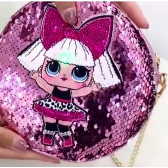 Quality Control✅(lolipop)TAS SELEMPANG ANAK LOL BULAT LED SEQUIN / SLING BAG ANAK LOL LED / TAS ANAK