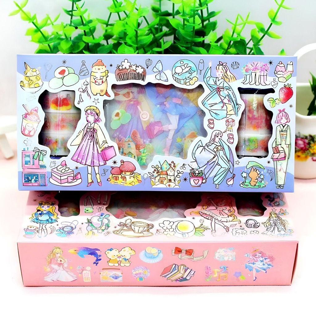 

PAKET STICKER DAN WASHI TAPE BAHAN PET TRANSPARAN GAMBAR PEREMPUAN STIKER SOLATIP GAMBAR KARAKTER LUCU TERBARU IMPORT