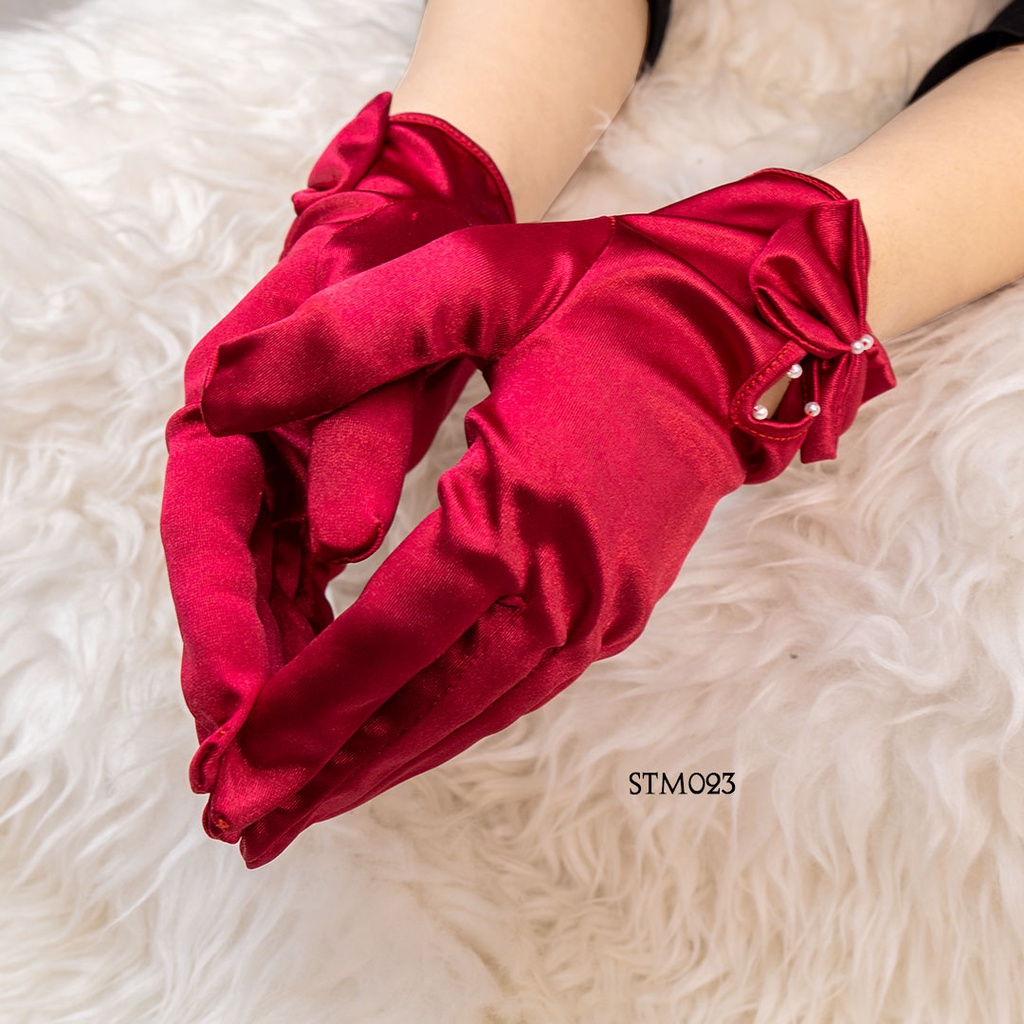 [NEW PRODUK] WEDDING GLOVES SARUNG TANGAN PESTA SILK PENGANTIN MERAH STM023