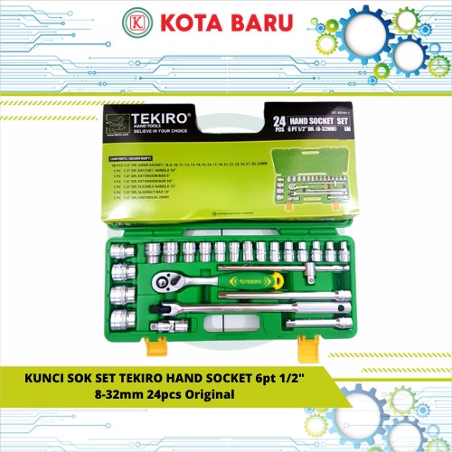 KUNCI SOK SET TEKIRO HAND SOCKET 6pt 1/2" 8-32mm 24pcs Original