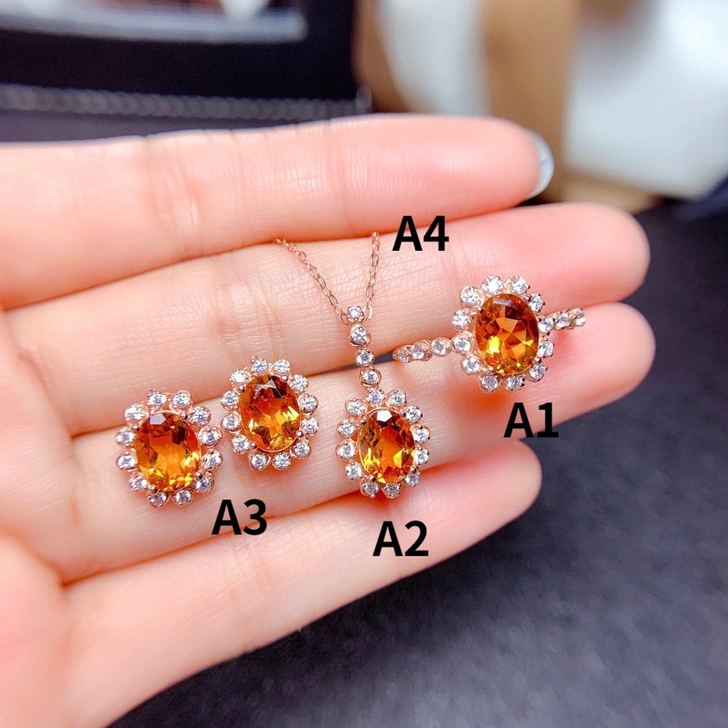 Goldkingdom Perhiasan Fashion 24K Bangkok Aksesoris Ready Stock Topaz Brasil Alami Set Cincin Liontin Stud Tahun Ini Rejeki