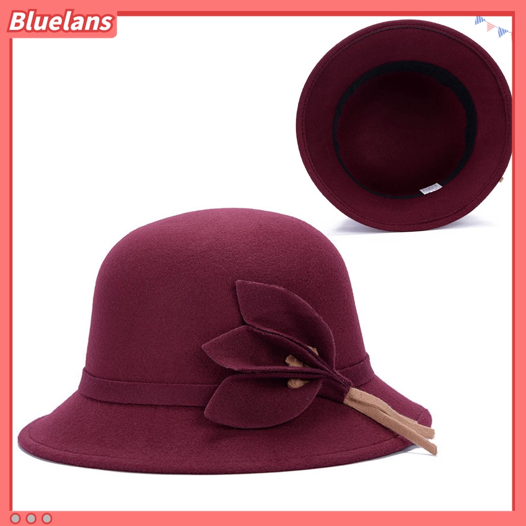 Bluelans Topi Bowler Wanita Bahan Wol Imitasi Gaya Inggris Vintage Untuk Musim Gugur