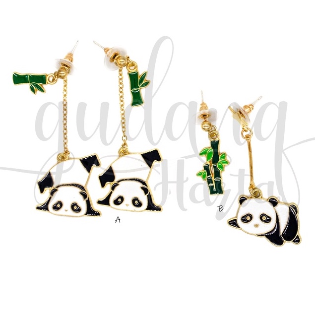 Anting Stud Wanita Happy Panda Earrings Motif Hewan Simple GH 203197