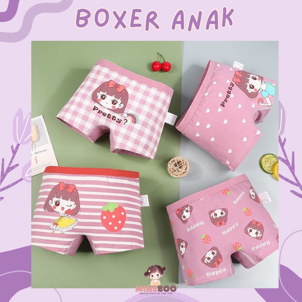 mineboo BOXER ANAK celana dalam anak perempuan| CD anak perempuan | Boxer corak anak / PRETTY BERRY