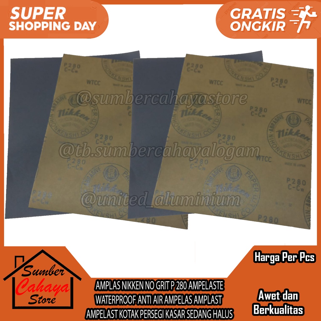 AMPLAS NIKKEN NO GRIT P 280 AMPELAST WATERPROOF ANTI AIR AMPELAS AMPLAST  AMPELASTE KOTAK PERSEGI KA