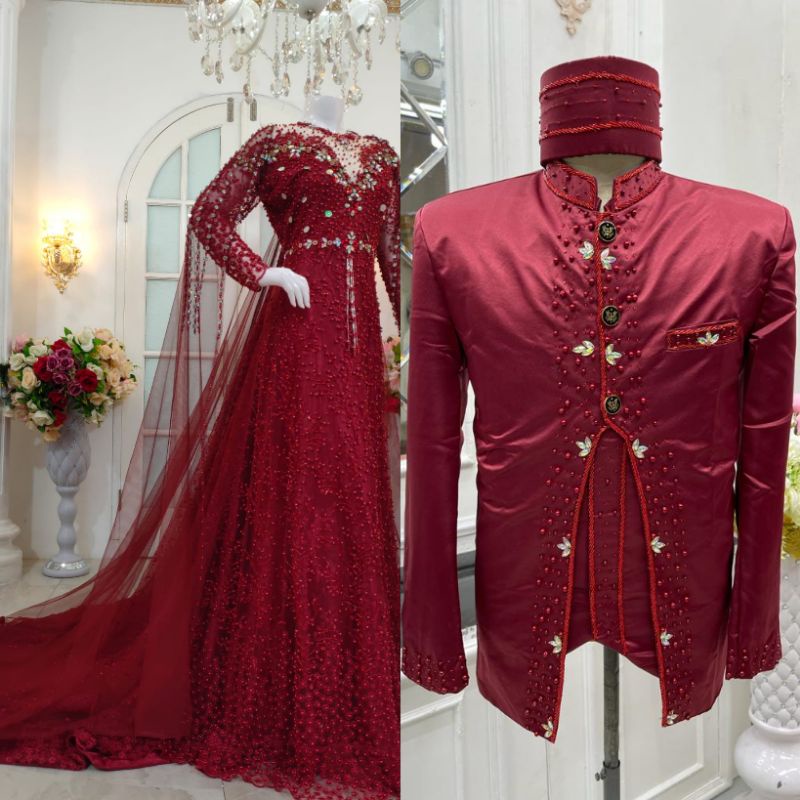 CAUPLE WEDING DRESS BEREKOR/GAUN DUYUNG MEWAH | BAJU DRESS MUSLIM/ GAUN  MODERN | GAWN AKAD