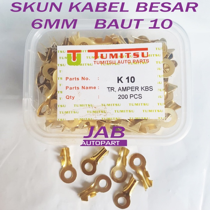 [200 pcs] Skun Sekun Terminal Ring Bulat Kuningan Lobang 6mm Baut 10 Kabel Besar