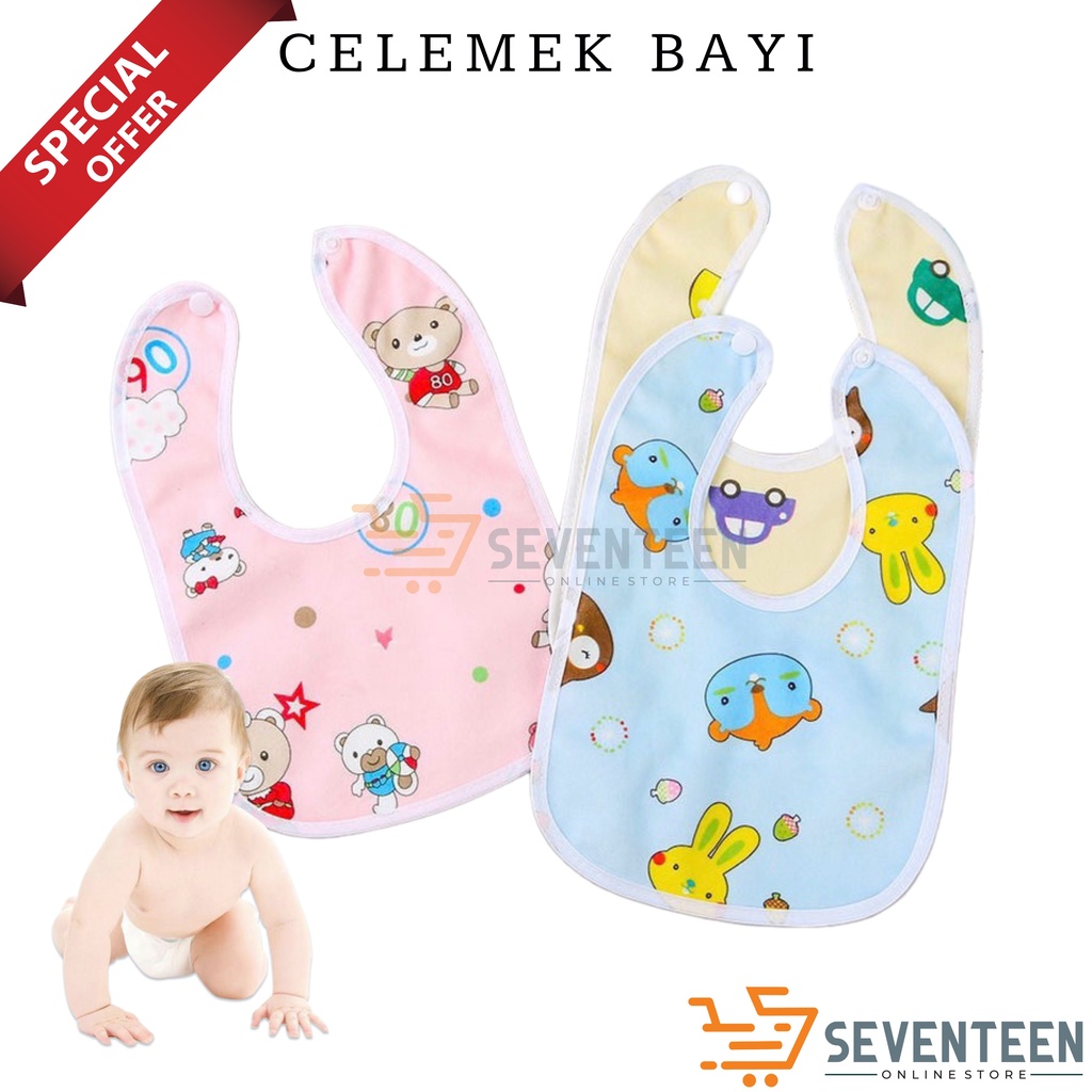 SEVENTEEN CELEMEK BAYI MOTIF KARAKTER WATERPROOF SLABER MAKAN BAYI ANTI KOTOR SLABBER BIB ANAK BAYI SLABER BAYI BIBS