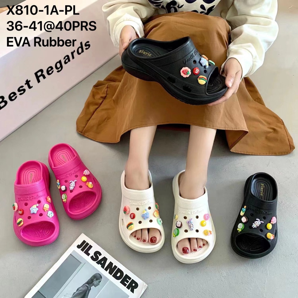 Sandal FUJI slide  / Sandal Slipper Wanita Jelly Wedges Platfrom Tebal  Dengan Jibbitz Import Balance X810-1A