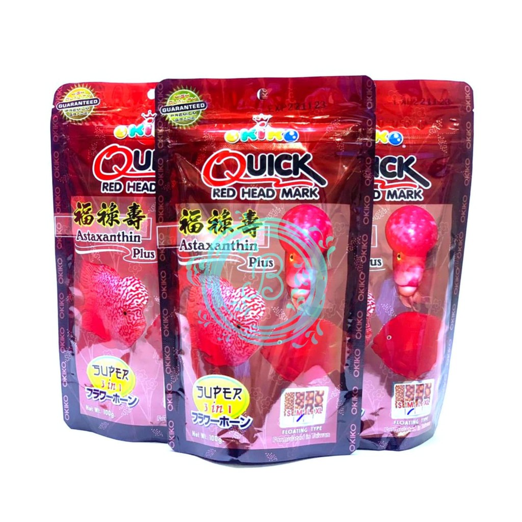 Okiko Quick Red Head Mark 100 Gram Pakan Ikan Louhan Makanan Lohan Okiko Merah Size Medium