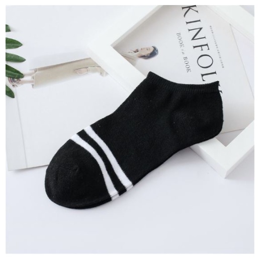 DF KK214 Kaos Kaki Motif 2 Garis Import Fashion Wanita Pria Kaos Kaki Pendek Mata Kaki Ankle Korean