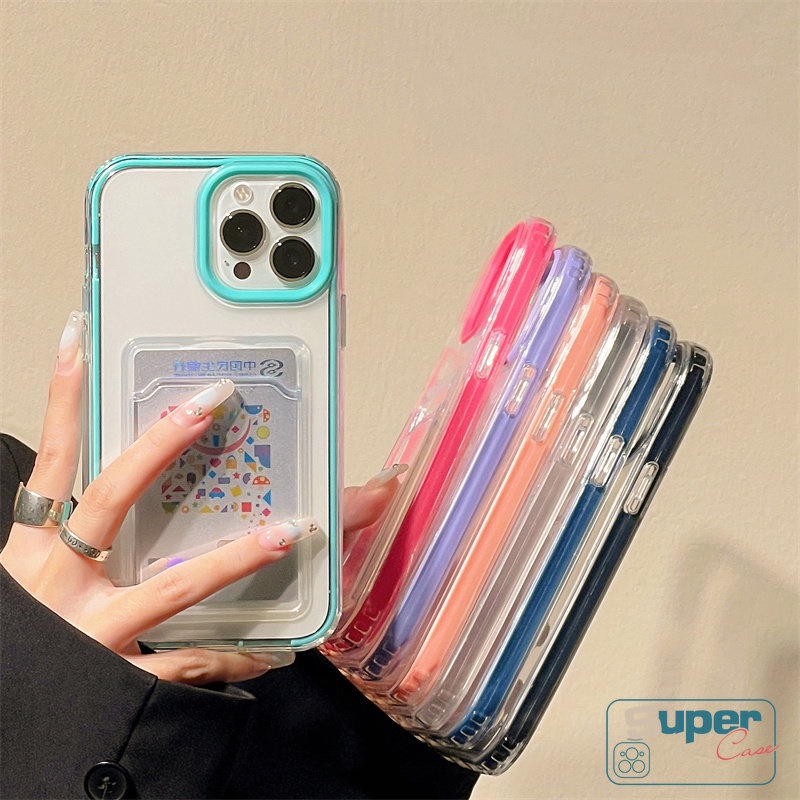 3in1 Soft Case Dompet Kartu Warna Macaron Untuk iPhone 11 12 13 14 Pro MAX 6 6S 7 8 Plus XR X XS MAX SE 2020