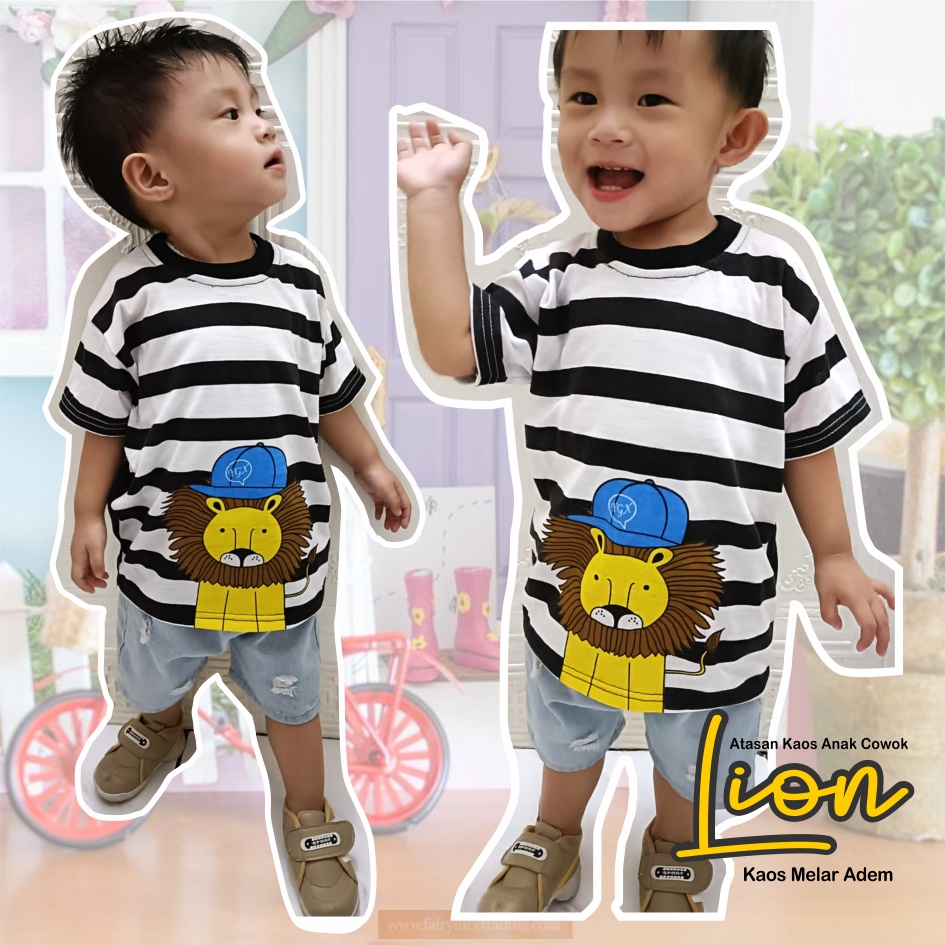 Atasan Kaos Murah Anak Laki-laki Salur Lion CF Kids