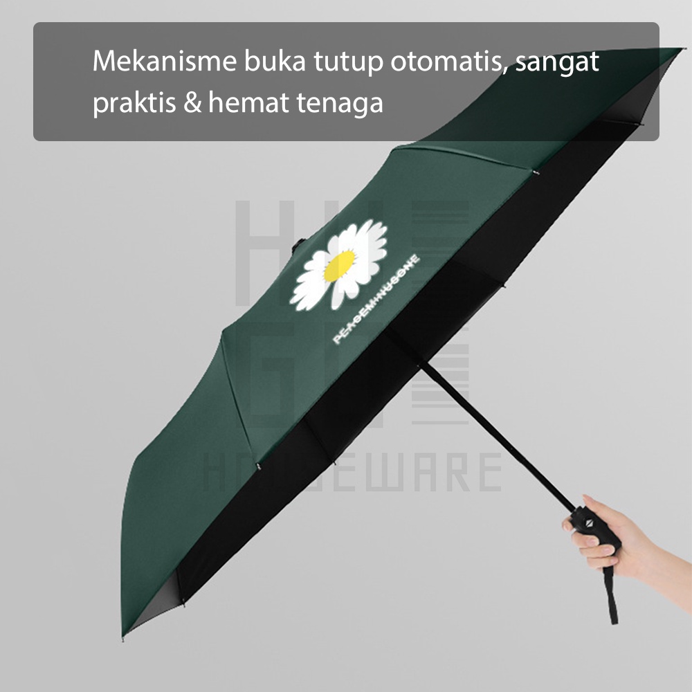 Payung Lipat Otomatis Buka Tutup Motif Daisy Anti UV Protection Rangka Fiberglass Anti Patah Premium Quality HUGO