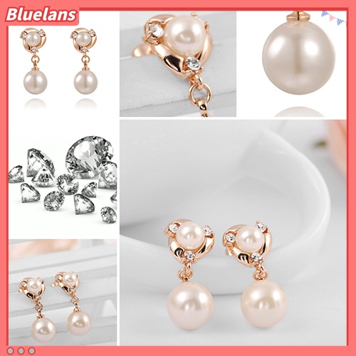 Bluelans Anting Tusuk Lapis Emas 9K Hias Kristal Mutiara Imitasi Untuk Wanita