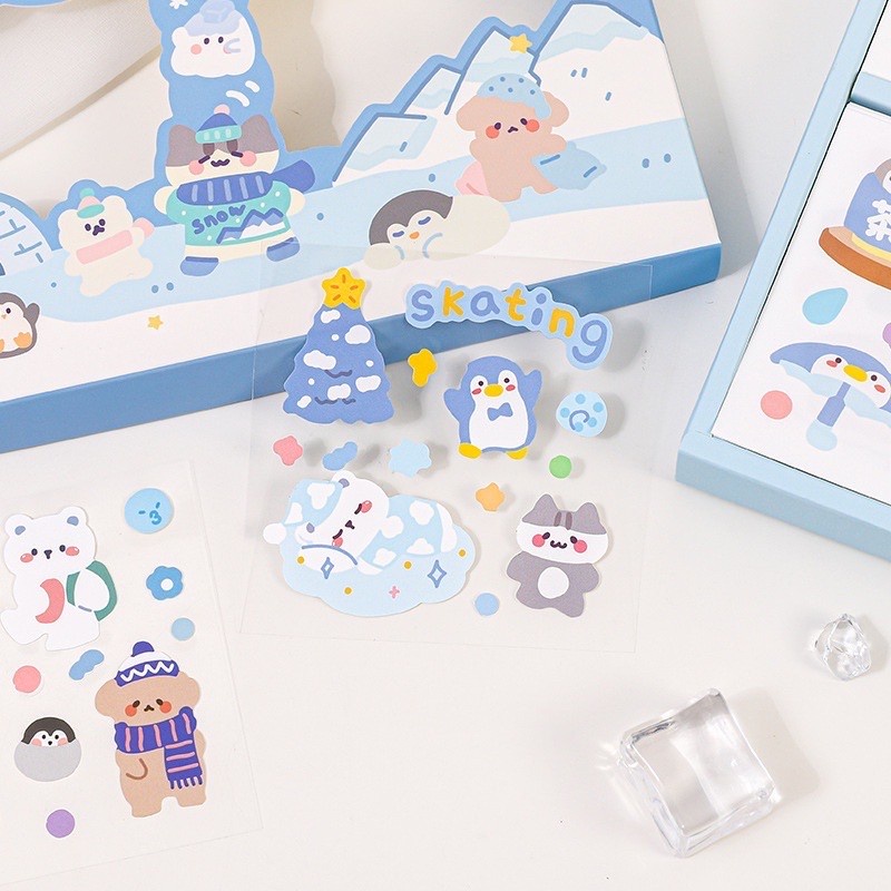 

Sticker Lucu Stiker Pinguin Cat Polaroid Biru Snow 002 Decorative