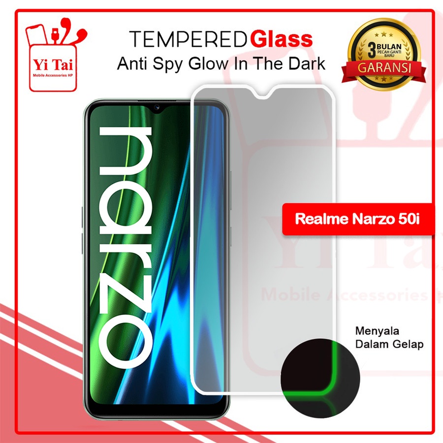 YI-TAI TEMPERED GLASS PREMIUM SPY GLOW IN THE DARK REALME GT 2 PRO REALME GT NEO 3 REALEM NARZO 50A PRIME REALME NARZO 50I REALME NARZO 50A WHITE_CELL