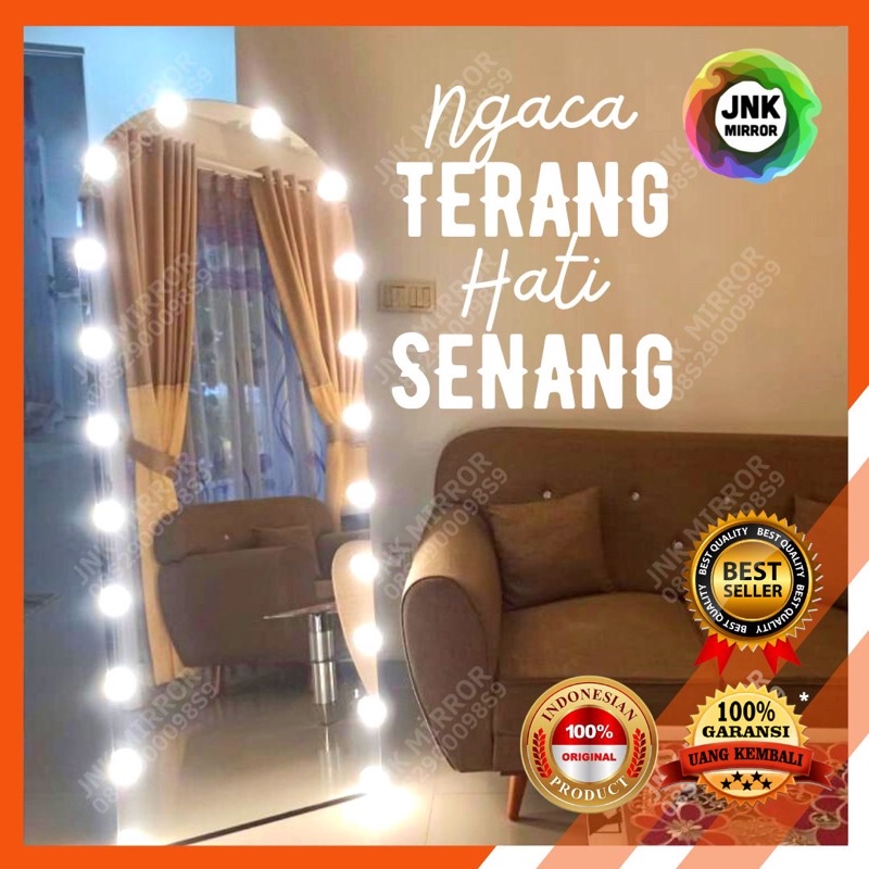 cermin oval lampu berdiri