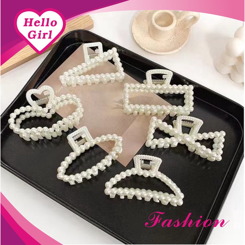 (Hello Girl)F65 INS Korean Mutiara Acrylic Hair Claw Clip girl Women Fashion  Geometric Hairpin