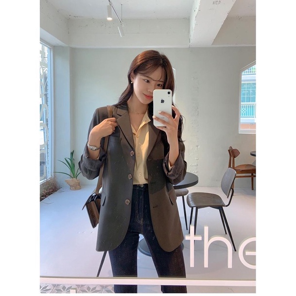 BL0001 HAEI PREMIUM KOREAN STYLE VINTAGE KANTOR BLAZER WANITA JAKET POLOS SIMPLE CASUAL RETRO FORMAL